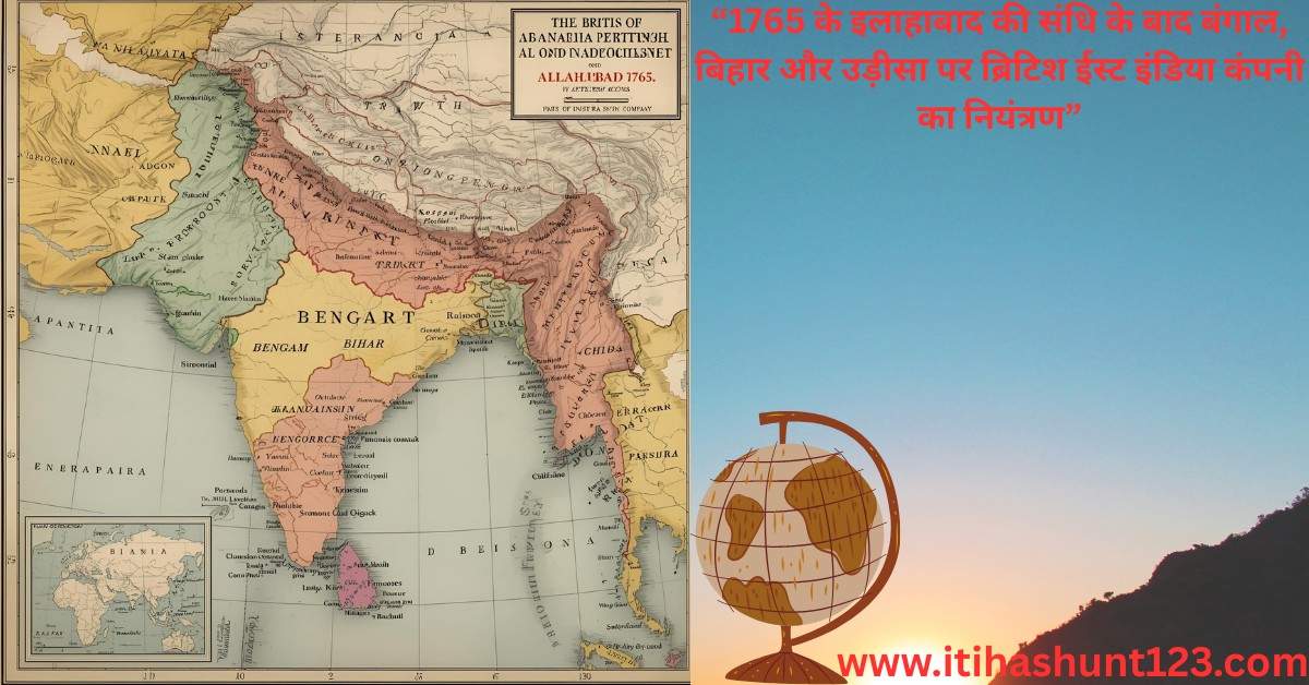 “1765 के इलाहाबाद की संधि के बाद बंगाल, बिहार और उड़ीसा पर ब्रिटिश ईस्ट इंडिया कंपनी का नियंत्रण”