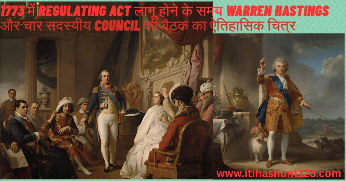 Governor-General Warren Hastings और Council का 1773 में बैठक दृश्य, Regulating Act के संदर्भ में