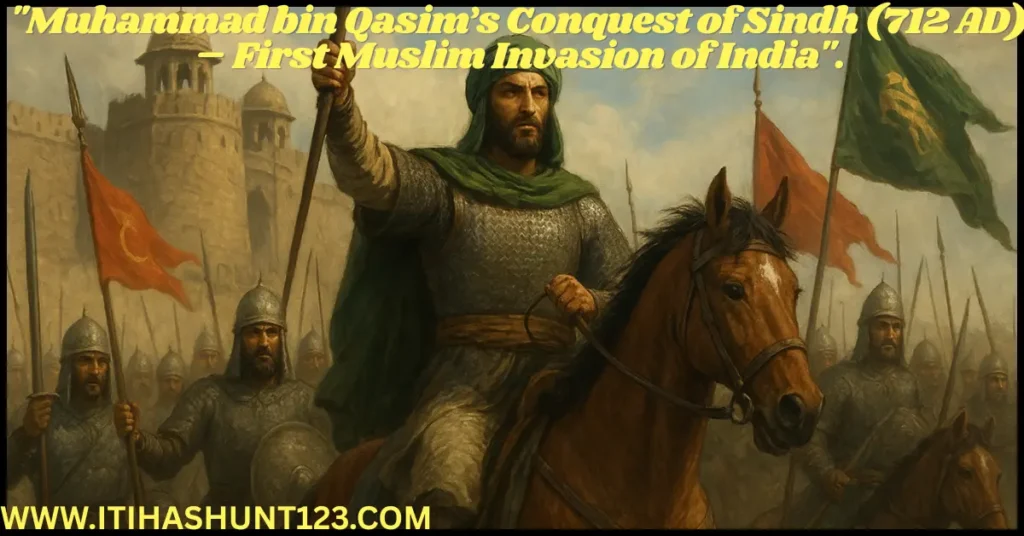 “मुहम्मद-बिन-क़ासिम की सिंध विजय 712 ई. में भारतीय किलों पर आक्रमण करते हुए”