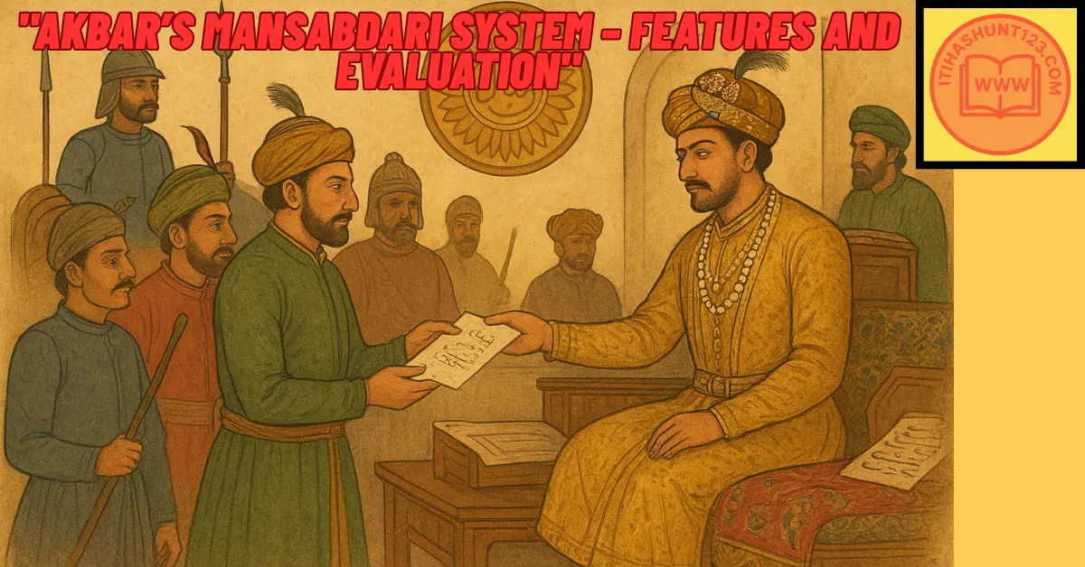 "अकबर की दरबार में मनसबदारों को आदेश और पद देते हुए – मनसबदारी व्यवस्था"