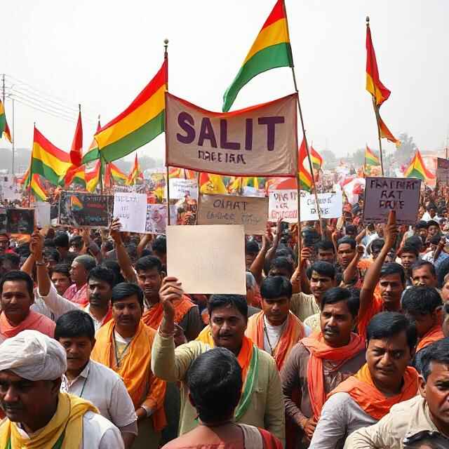 Dalit social movement gathering showing activism and social justice symbols in India’s history.