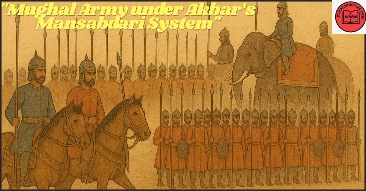 "मुगल सेना – घुड़सवार और पैदल सैनिक, मनसबदारी व्यवस्था के अंतर्गत"