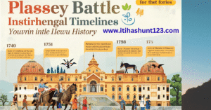 Timeline infographic showing key events of Plassey Battle 1757 and Bengal history from 1740 to 1765
