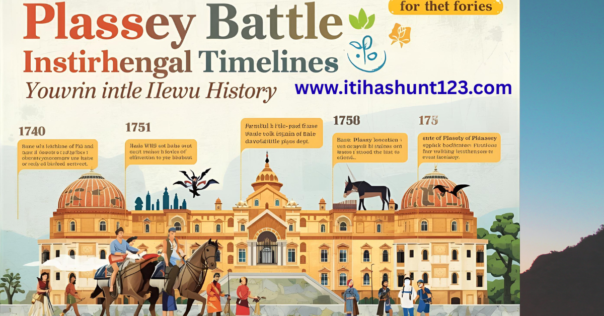 Timeline infographic showing key events of Plassey Battle 1757 and Bengal history from 1740 to 1765