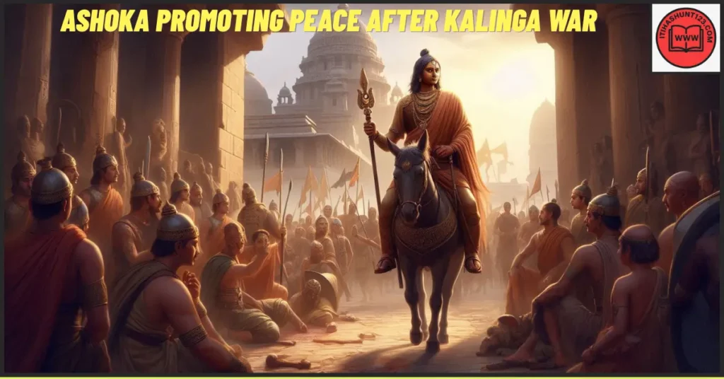 अशोक कलिंग युद्ध के बाद शांति और धर्म प्रचार करते हुए