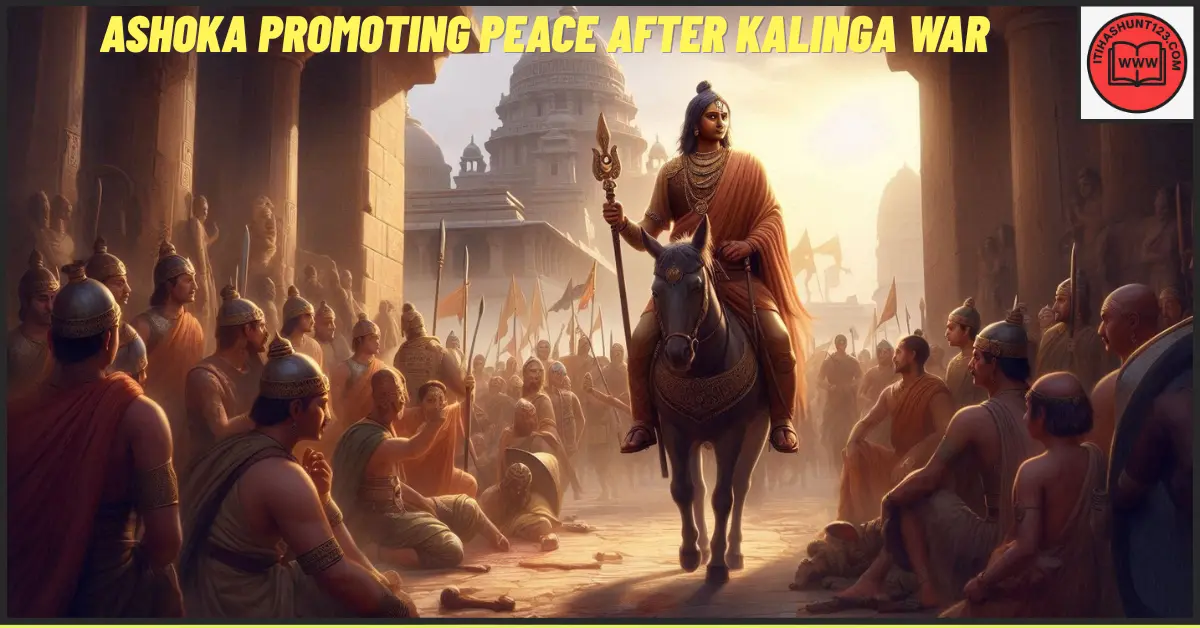 अशोक कलिंग युद्ध के बाद शांति और धर्म प्रचार करते हुए