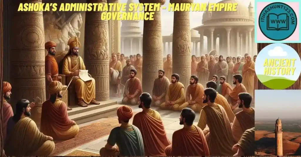 Emperor Ashoka supervising his administration based on inscriptions and literary sources