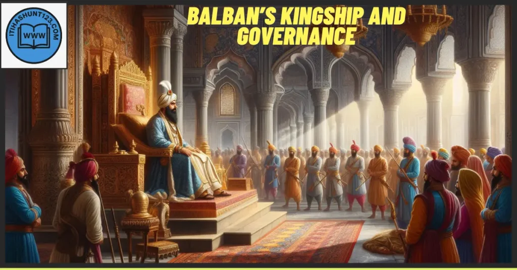 Sultan Balban on throne demonstrating kingship and governance in Delhi Sultanate
