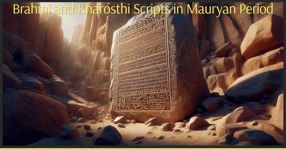 Ashokan rock edict showing Brahmi and Kharosthi scripts used in the Mauryan Empire