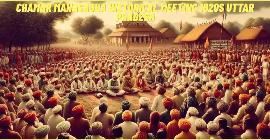 "Chamar Mahasabha meeting in 1920s Uttar Pradesh, India, representing Dalit social and political activism