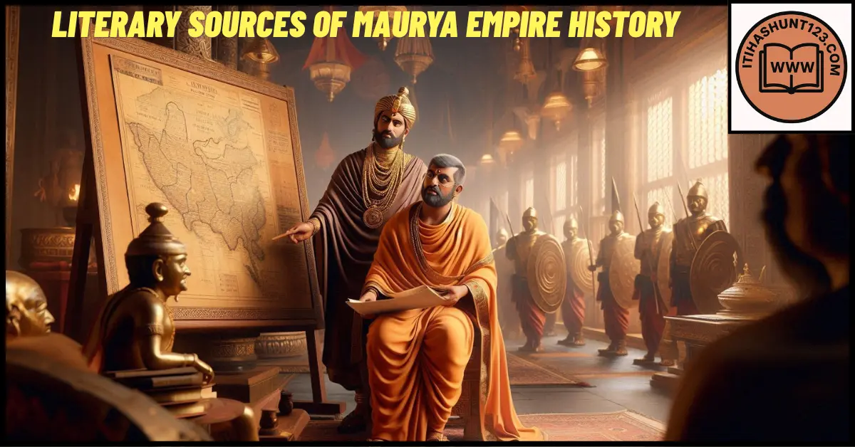 Chanakya guiding Chandragupta Maurya in the royal court of Pataliputra