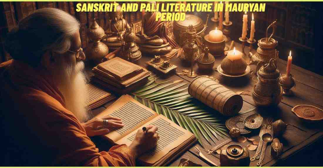 Scholars writing Sanskrit and Pali texts in the Mauryan Empire on palm-leaf manuscripts