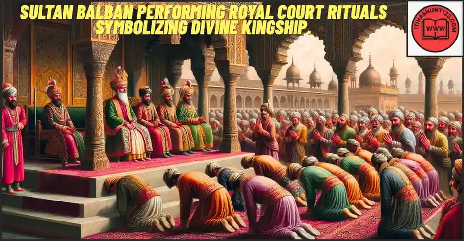 Sultan Balban performing royal court rituals symbolizing divine kingship.