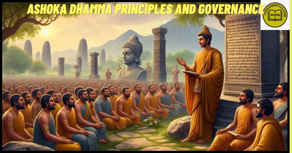 Emperor Ashoka promoting Dhamma across the Mauryan Empire