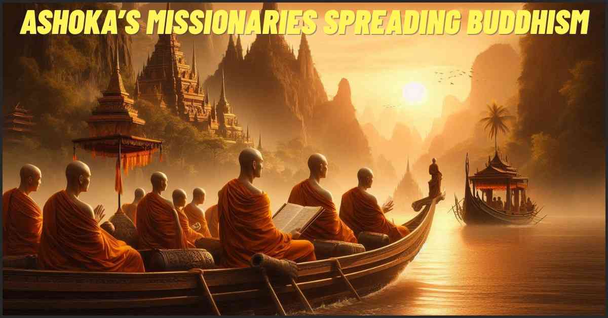 Buddhist monks spreading Ashoka’s message of peace across Asia.