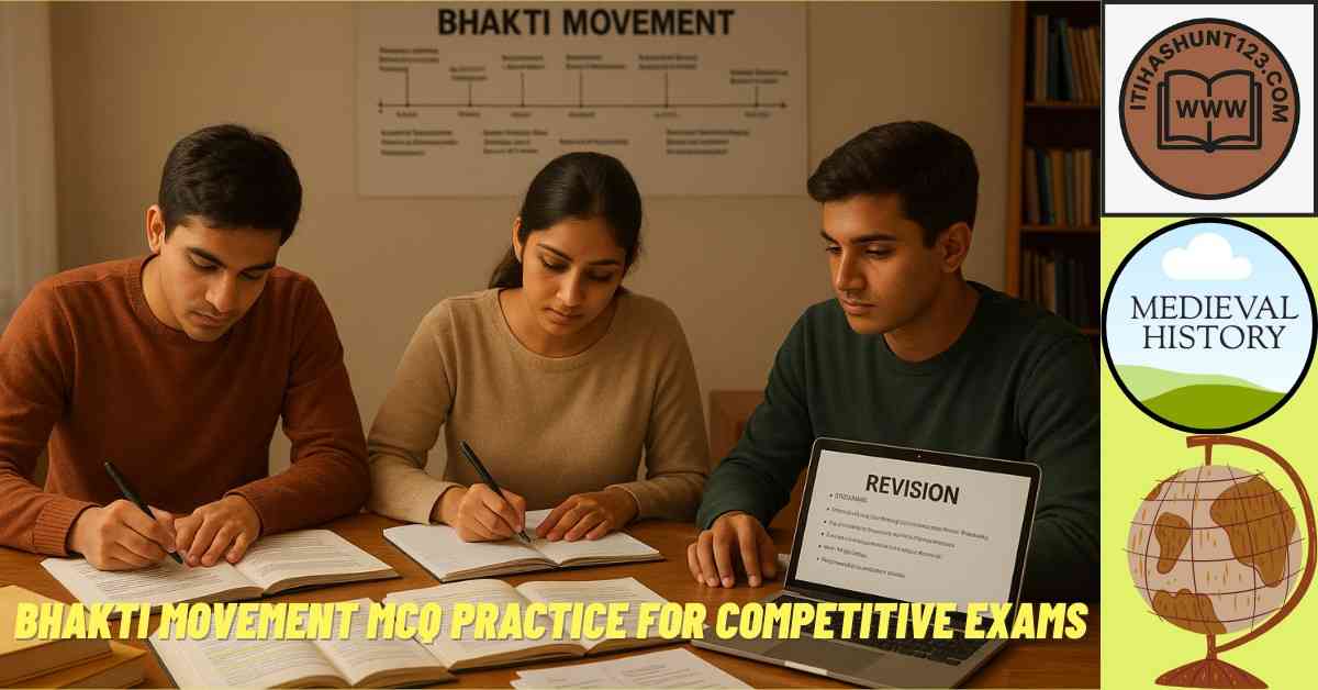 Students preparing Bhakti Movement for competitive exams with notes and MCQs