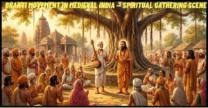 Devotees listening to Bhakti saints during the Bhakti Movement in India