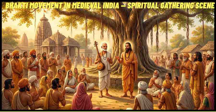 Devotees listening to Bhakti saints during the Bhakti Movement in India