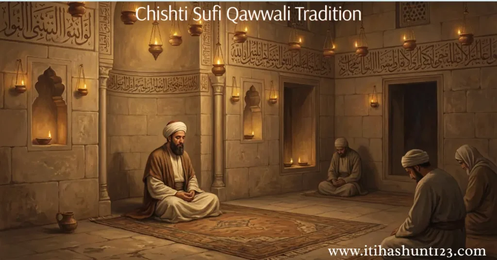 चिश्ती सूफी संत क़व्वाली और आध्यात्मिक संगीत सभा करते हुए