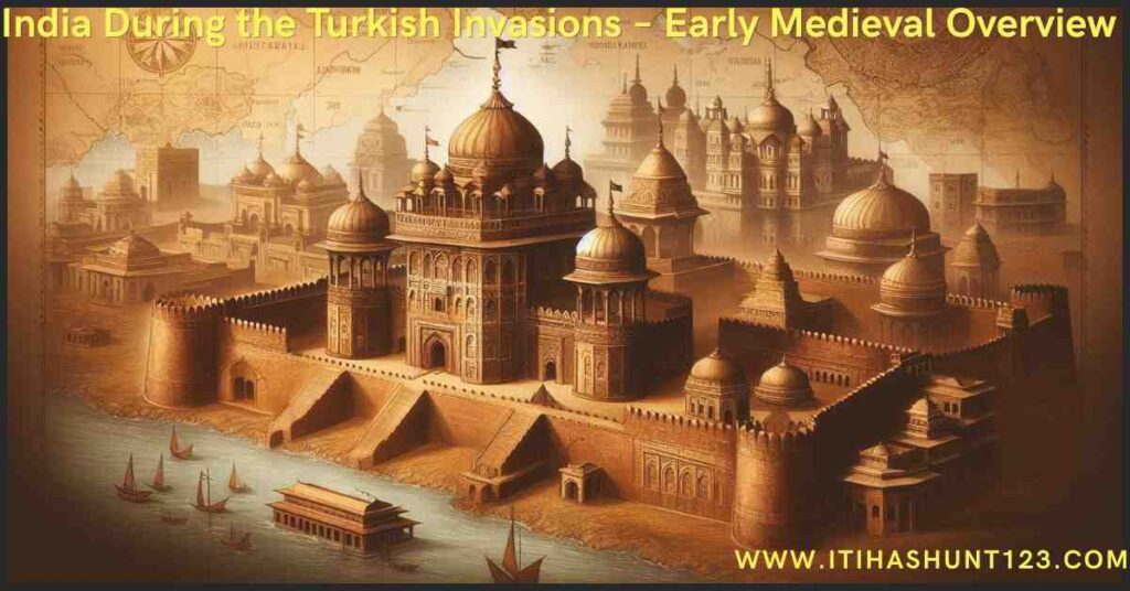 Map and visual representation of India during the Turkish invasions in the early medieval period
