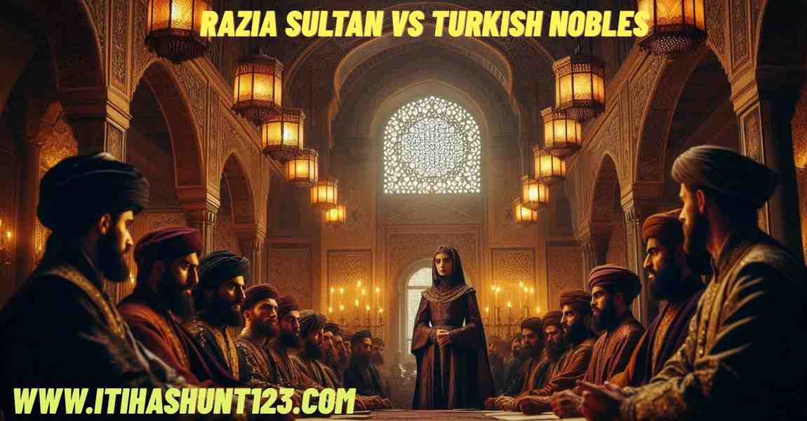 Razia Sultan confronting Turkish nobles in the royal court