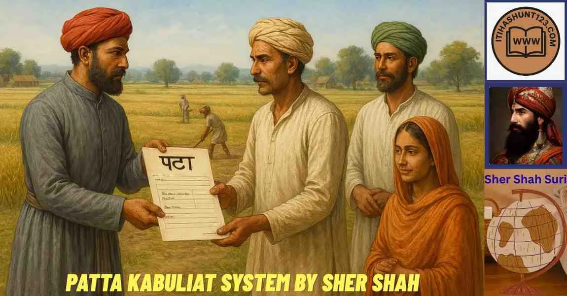 Farmers receiving Patta and submitting Kabuliat under Sher Shah’s land revenue system