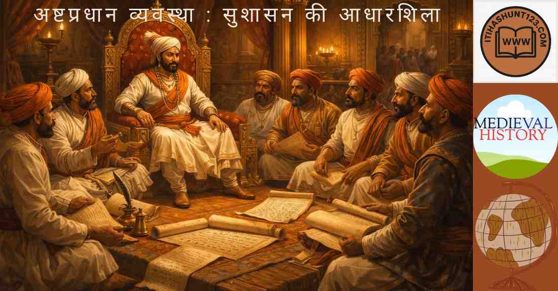 अष्टप्रधान मंत्रियों के साथ प्रशासनिक बैठक करते हुए छत्रपति शिवाजी महाराज