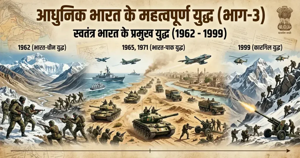 आधुनिक भारत के महत्वपूर्ण युद्ध भाग 3 स्वतंत्र भारत के प्रमुख युद्ध 1962 से 1999 टाइमलाइन इंफोग्राफिक