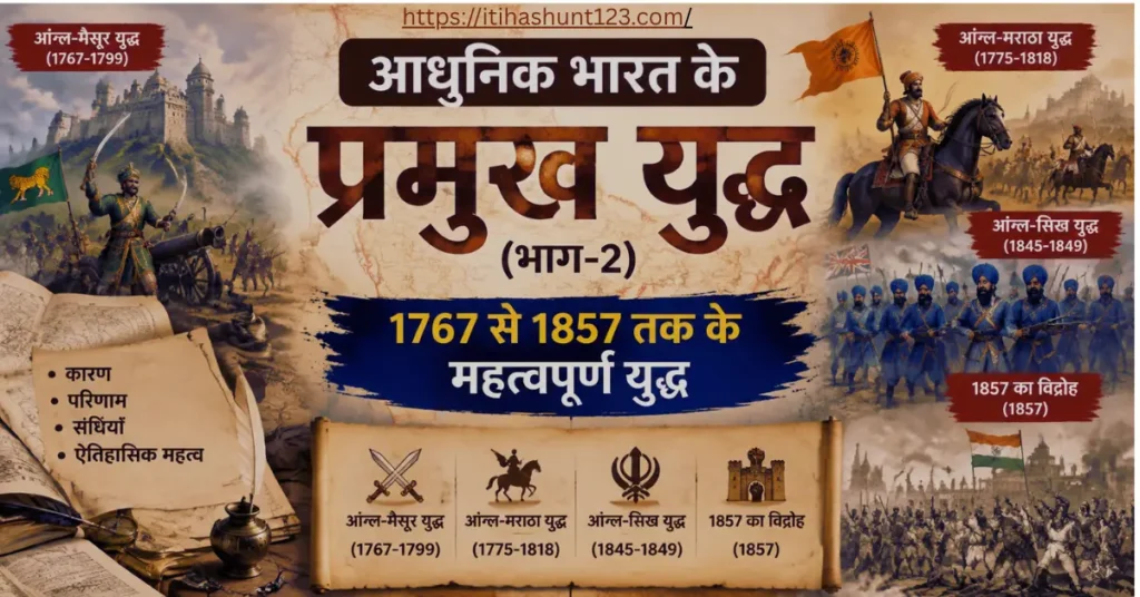 यह चित्र 1767 से 1857 तक हुए आंग्ल-मैसूर, आंग्ल-मराठा, आंग्ल-सिख युद्धों और 1857 के विद्रोह की ऐतिहासिक पृष्ठभूमि को दर्शाता है।