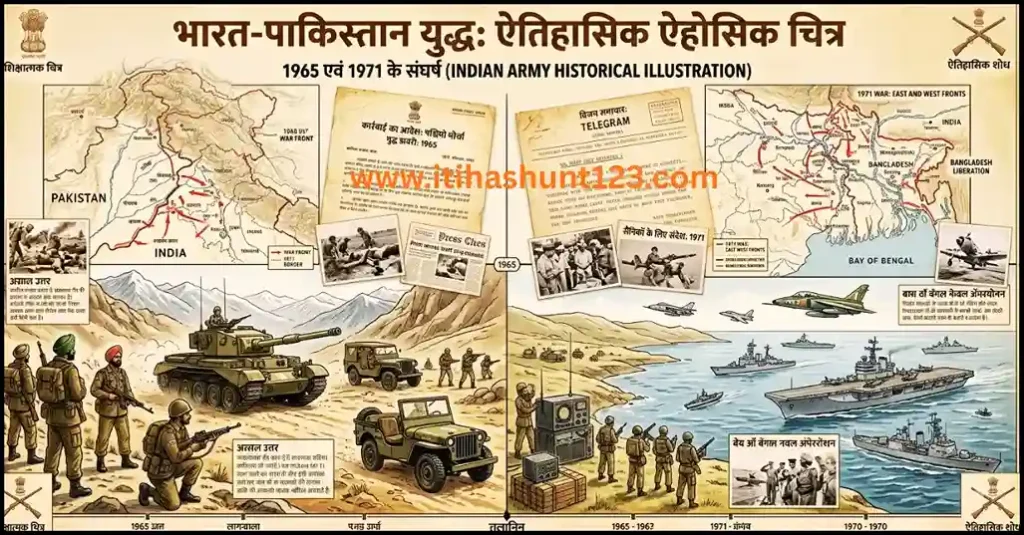 1965 और 1971 भारत पाकिस्तान युद्ध सैन्य टैंक और नौसेना युद्धपोत ऐतिहासिक चित्र
