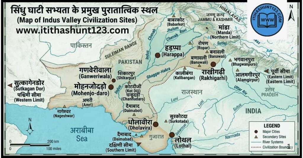 indus valley civilization sites in hindi map showing major harappan sites like harappa mohenjodaro lothal and kalibangan