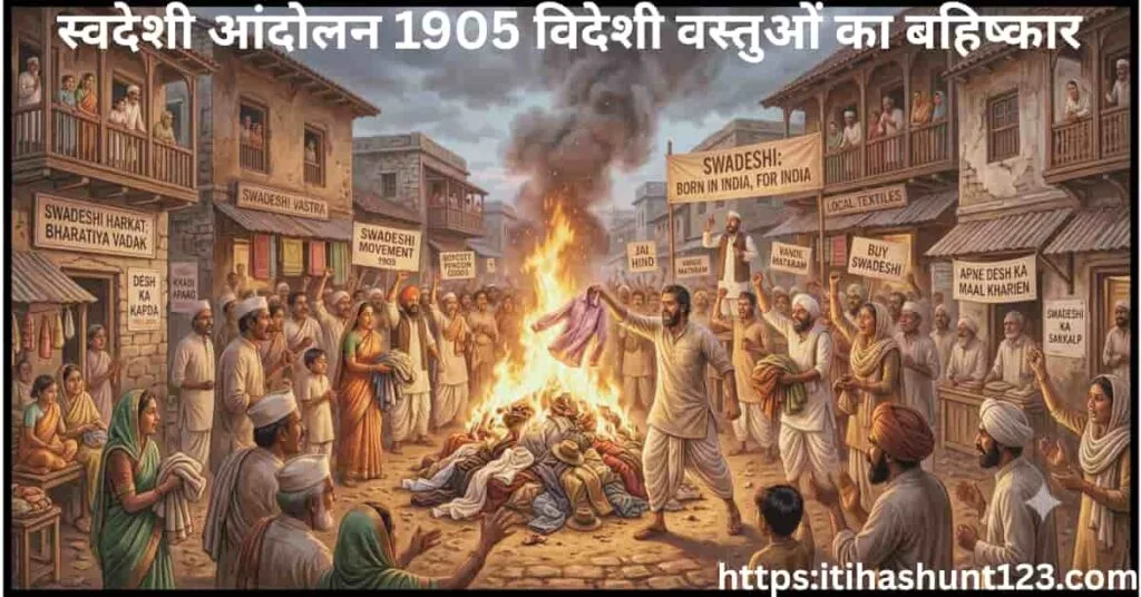 स्वदेशी आंदोलन 1905 के दौरान विदेशी कपड़ों का बहिष्कार और स्वदेशी का प्रचार